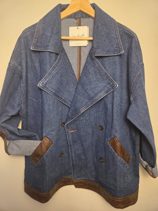 Giacca over jeans cuoio