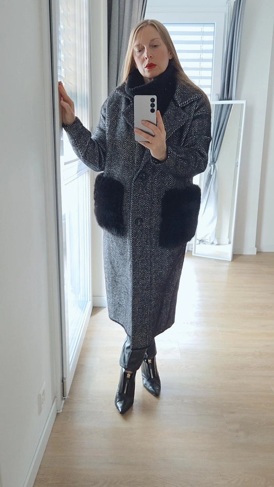 Cappotto tasche eco pelliccia