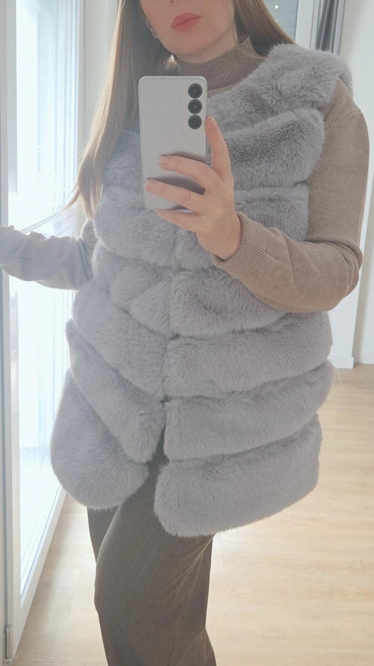 Smanicato eco-pelliccia azzurro polvere