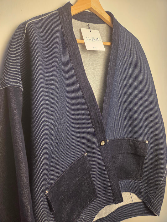 Maxi cardigan dettagli jeans